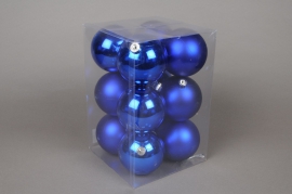 X058ZY Boîte de 12 boules plastique bleu D8cm