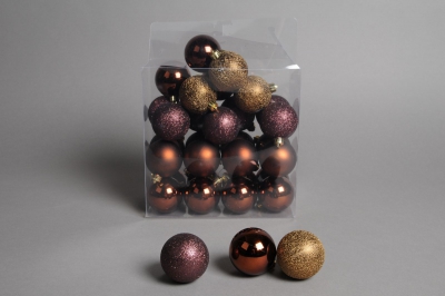 X069ZY Bo�te de 32 boules en plastique chocolat D6cm