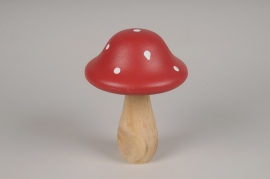 x090hm Red wooden mushroom D14cm H19cm
