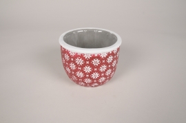 X096Y8 Cache-pot en béton rouge motifs flocons D12.5cm H9cm