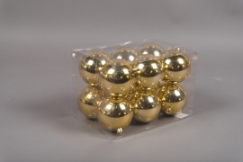 X118ZY Box of 12 shinny plastic balls gold D8cm