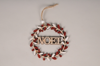 X136GM D�co no�l en bois rouge et blanc D12.5cm