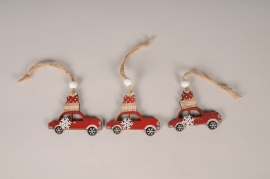 X142GM Set de 3 voitures en bois rouge D6cm