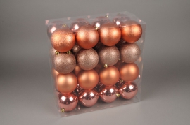 X145ZY Box of 32 plastic balls copper pink D10cm
