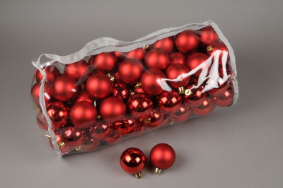 X152ZY Sac de 100 boules plastique rouge D6cm