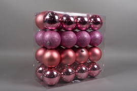 X160ZY Boîte de 32 boules en plastique rose D10cm