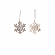 X166DQ Flocon en bois avec ficelle et bouton assorti l7cm H9cm