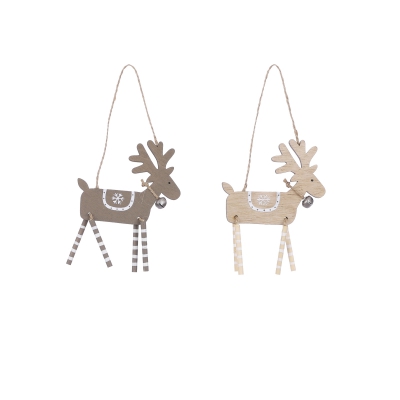 X167DQ Wooden deer assorted hanging w9cm H12cm