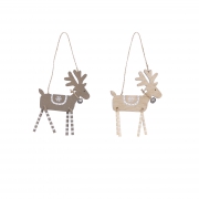 X167DQ Wooden deer assorted hanging w9cm H12cm