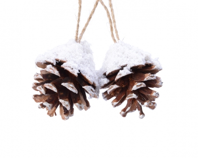 X182KI Set de 2 pommes de pin enneig� H6cm