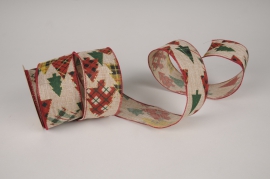 X196RB Christmas fir tree pattern ribbon 63mm x 3m
