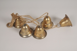 X199U7 Hanging strand of 5 gold metal bells L71cm