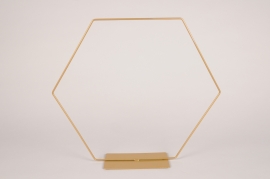 x221ec Gold metal hexagon on base 40cm