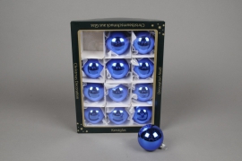 X254T1 Boîte de 12 boules brillant bleu D6cm