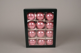 X288T1 Boîte de 12 boules en verre brillant rose D6cm