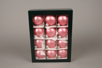 X290T1 Bo�te de 12 boules en verre mat rose D6cm