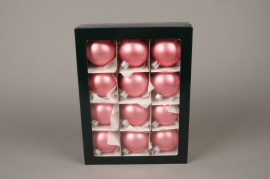 X290T1 Boîte de 12 boules en verre mat rose D6cm