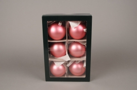 X291T1 Boîte de 6 boules en verre mat rose D8cm