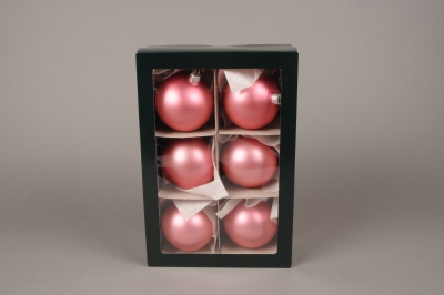 X291T1 Box of 6 matte pink glass balls D8cm