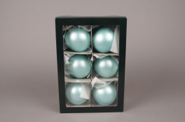 X303T1 Box of 6 matte turquoise blue glass balls D8cm 