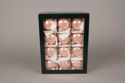 X304T1 Bo�te de 12 boules brillant rose poudr� D8cm