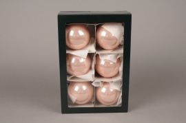 X305T1 Box of 6 shiny powder pink glass balls diameter 8cm