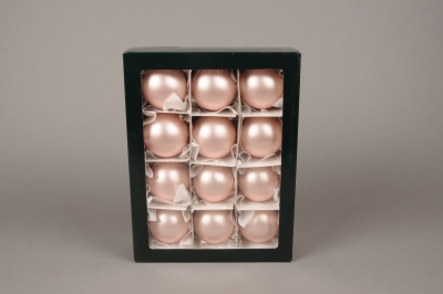 X306T1 Bo�te de 12 boules en verre mat rose poudr� D6cm