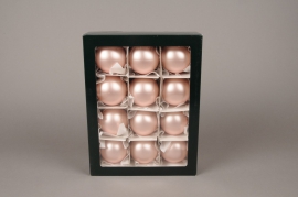 X306T1 Boîte de 12 boules en verre mat rose poudré D6cm
