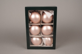 X307T1 Boîte de 6 boules en verre mat rose poudré D8cm
