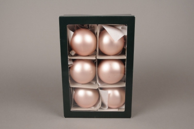 X307T1 Box of 6 mat powder pink glass balls D8cm
