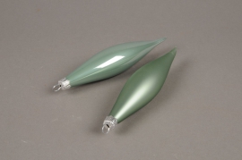 X308T1 Boîte de 6 cônes en verre vert amande H15cm