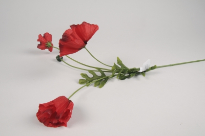 x310jp Pavots artificiel rouge 3fleurs+1bouton H64cm 