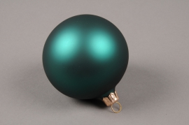 X314T1 Box of 6 matte emerald green glass balls D8cm
