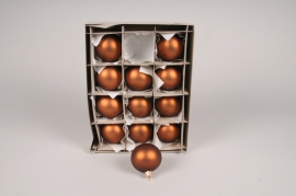 X330T1 Box of 12 matte havana glass Christmas balls D6cm