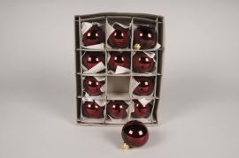 X337T1 Box of 12 shiny garnet glass Christmas balls D6cm