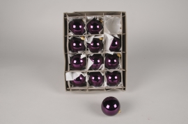 X351T1 Boîte de 12 boules en verre violet D6cm