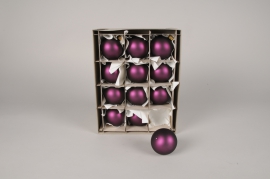 X353T1 Boîte de 12 boules en verre violet D6cm