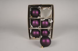 X354T1 Boîte de 6 boules en verre violet D8cm
