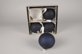 X358T1 Box of 4 blue clear glass balls D10cm