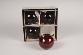 X361T1 Box of 4 dark red clear glass balls D10cm