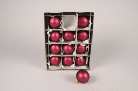 X371T1 Box of 12 matte raspberry glass balls D6cm