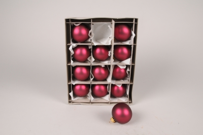 X371T1.Bo�te de 12 boules en verre mat rouge grenat  D6cm