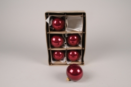 X372T1 Boîte de 6 boules en verre rouge framboise D8cm