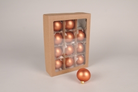 X382T1 Boîte de 12 boules en verre mat cuivre D6cm