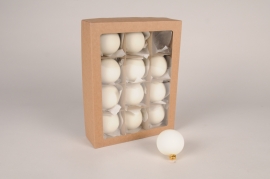 X384T1 Box of 12 matte white glass balls D6cm
