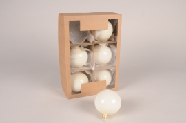X386T1 Box of 6 shiny white glass balls D8cm