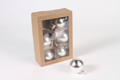 X391T1 Bo�te de 6 boules en verre mat argent D6cm