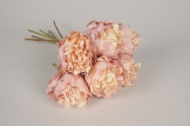 x393am Bunch of 6 old pink artificial peonies H42cm