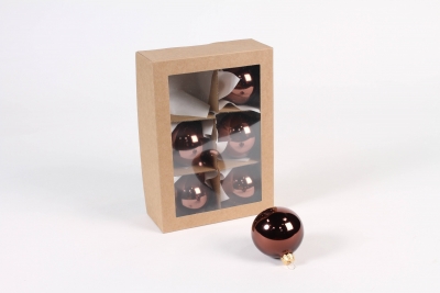X398T1 Bo�te de 6 boules en verre brillant chocolat D6cm