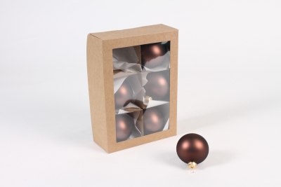 X399T1 Bo�te de 6 boules en verre mat chocolat D6cm
